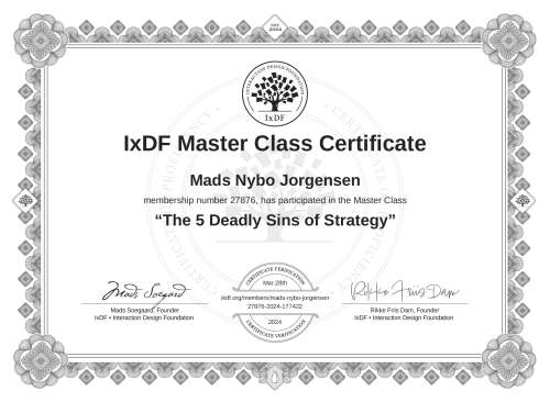 The 5 Deadly Sins of Strategy certificate