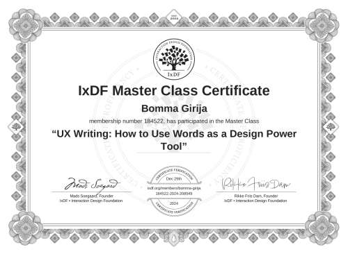 UX Writing: How to Use Words as a Design Power Tool certificate