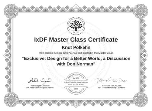 Exclusive: Design for a Better World, a Discussion with Don Norman certificate