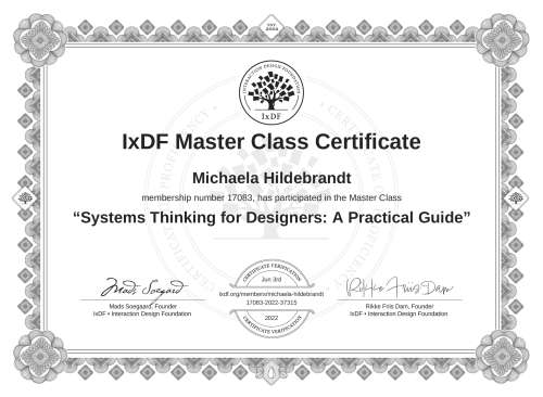 Systems Thinking for Designers: A Practical Guide certificate