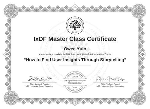 How to Find User Insights Through Storytelling certificate