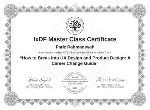 How to Break into UX Design and Product Design: A Career Change Guide certificate