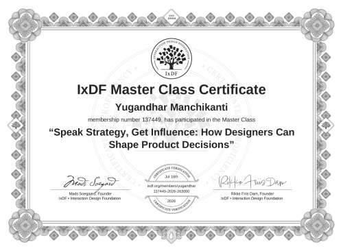Speak Strategy, Get Influence: How Designers Can Shape Product Decisions certificate
