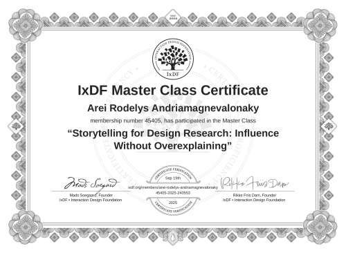 Storytelling for Design Research: Influence Without Overexplaining certificate