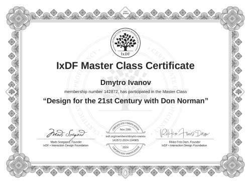 Design for the 21st Century with Don Norman certificate