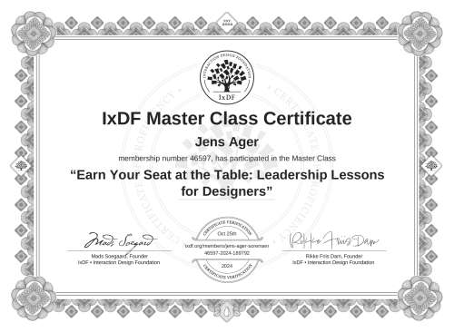 Earn Your Seat at the Table: Leadership Lessons for Designers certificate