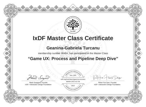 Game UX: Process and Pipeline Deep Dive certificate