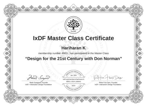 Design for the 21st Century with Don Norman certificate