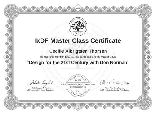 Design for the 21st Century with Don Norman certificate