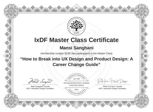 How to Break into UX Design and Product Design: A Career Change Guide certificate