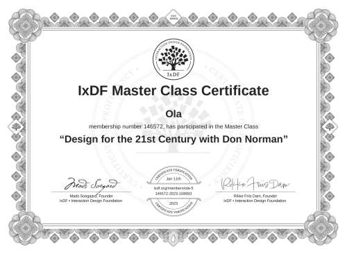 Design for the 21st Century with Don Norman certificate