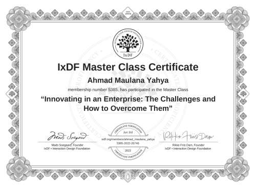 Innovating in an Enterprise: The Challenges and How to Overcome Them certificate
