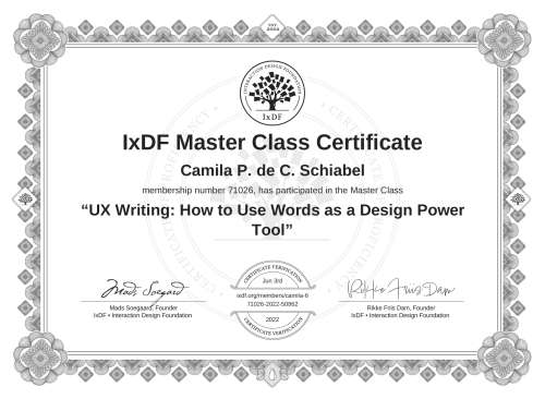 UX Writing: How to Use Words as a Design Power Tool certificate