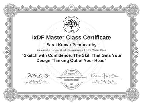 Sketch with Confidence: The Skill That Gets Your Design Thinking Out of Your Head certificate