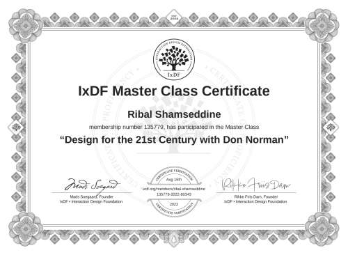 Design for the 21st Century with Don Norman certificate