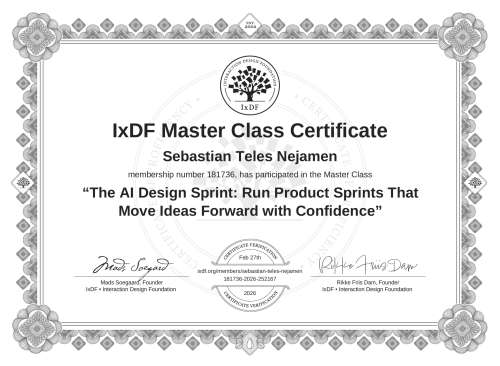 The AI Design Sprint: Run Product Sprints That Move Ideas Forward with Confidence certificate