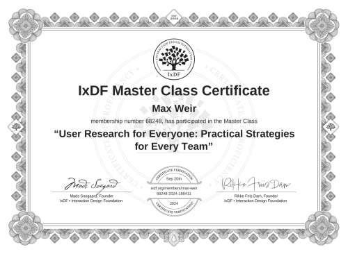 User Research for Everyone: Practical Strategies for Every Team certificate