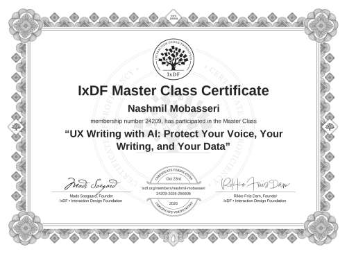 UX Writing with AI: Protect Your Voice, Your Writing, and Your Data certificate