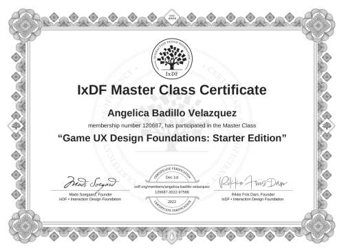 Game UX Design Foundations: Starter Edition certificate
