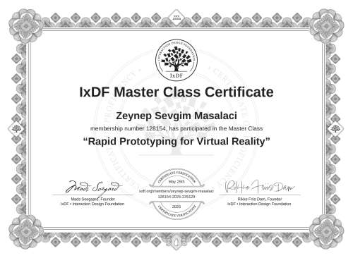 Rapid Prototyping for Virtual Reality certificate
