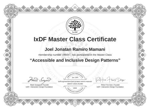 Accessible and Inclusive Design Patterns certificate