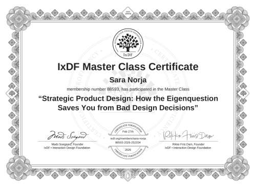 Strategic Product Design: How the Eigenquestion Saves You from Bad Design Decisions certificate