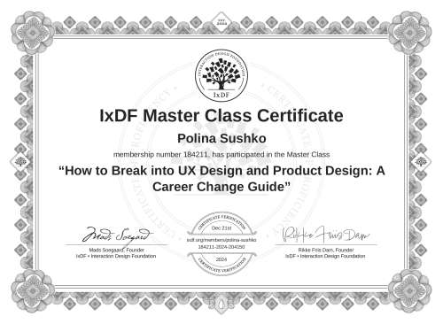 How to Break into UX Design and Product Design: A Career Change Guide certificate