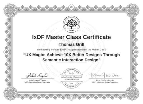 UX Magic: Achieve 10X Better Designs Through Semantic Interaction Design certificate