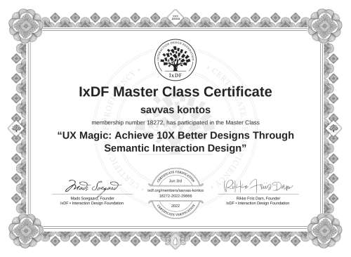 UX Magic: Achieve 10X Better Designs Through Semantic Interaction Design certificate