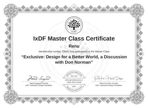 Exclusive: Design for a Better World, a Discussion with Don Norman certificate