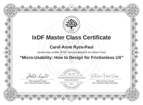 Micro-Usability: How to Design for Frictionless UX certificate