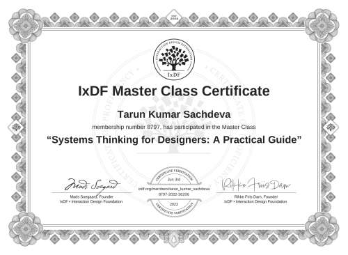 Systems Thinking for Designers: A Practical Guide certificate