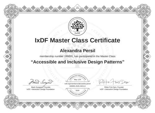 Accessible and Inclusive Design Patterns certificate