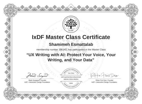 UX Writing with AI: Protect Your Voice, Your Writing, and Your Data certificate