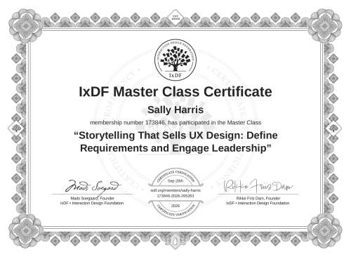 Storytelling That Sells UX Design: Define Requirements and Engage Leadership certificate