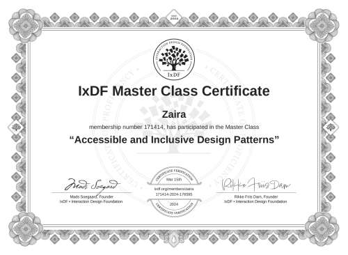 Accessible and Inclusive Design Patterns certificate