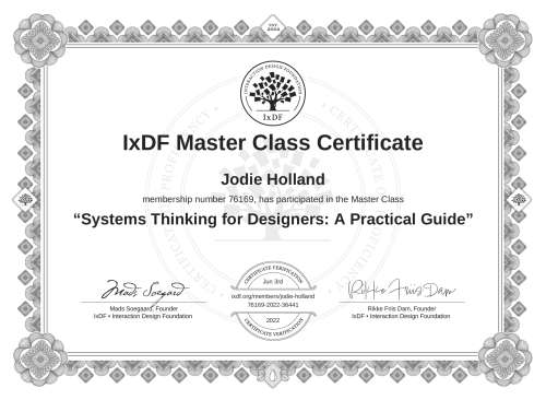 Systems Thinking for Designers: A Practical Guide certificate