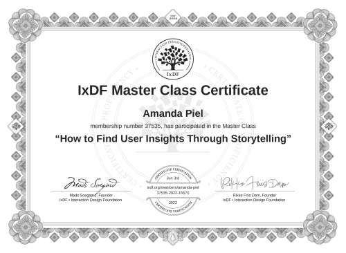 How to Find User Insights Through Storytelling certificate