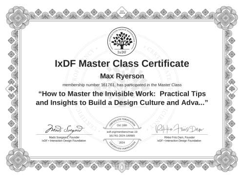 How to Master the Invisible Work:  Practical Tips and Insights to Build a Design Culture and Advance Your Career certificate