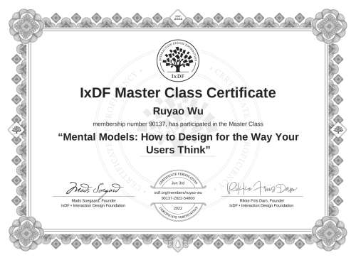 Mental Models: How to Design for the Way Your Users Think certificate