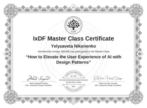 How to Elevate the User Experience of AI with Design Patterns certificate