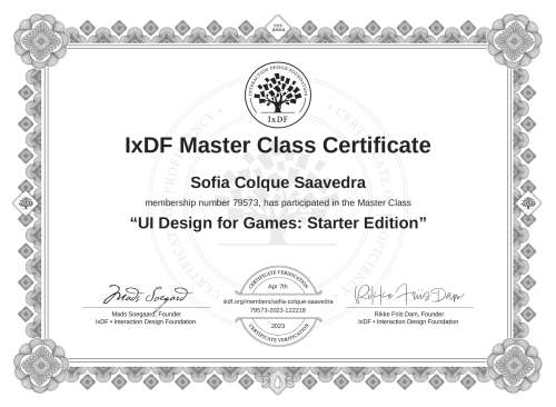 UI Design for Games: Starter Edition certificate