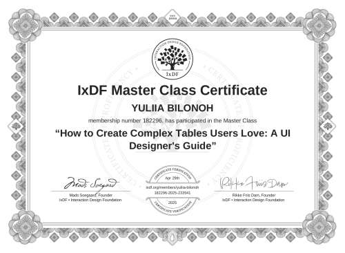 How to Create Complex Tables Users Love: A UI Designer's Guide certificate
