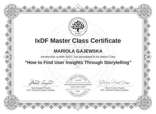 How to Find User Insights Through Storytelling certificate