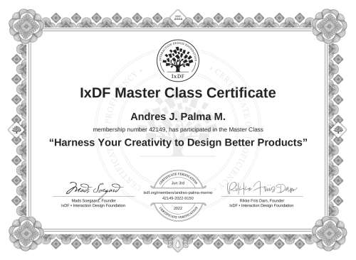 Harness Your Creativity to Design Better Products certificate