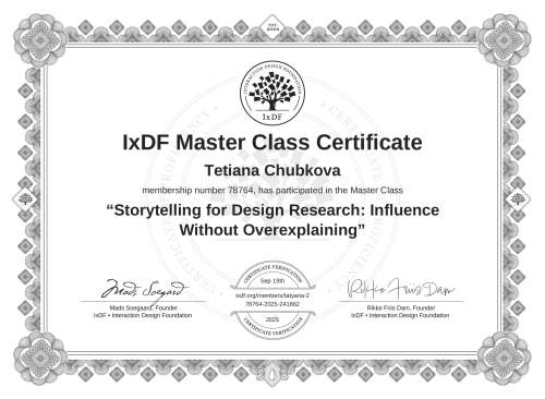 Storytelling for Design Research: Influence Without Overexplaining certificate