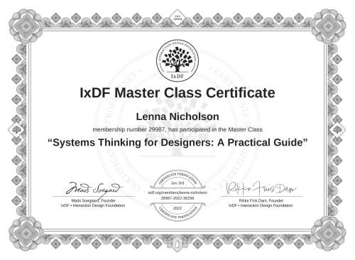 Systems Thinking for Designers: A Practical Guide certificate