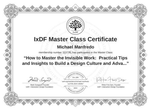 How to Master the Invisible Work:  Practical Tips and Insights to Build a Design Culture and Advance Your Career certificate