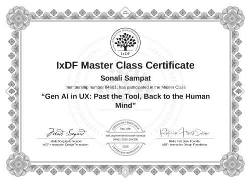 Gen AI in UX: Past the Tool, Back to the Human Mind certificate
