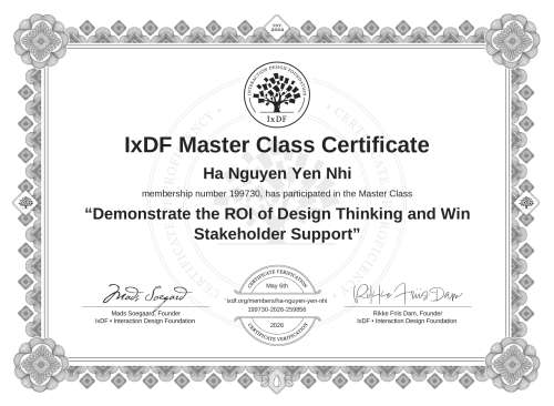 Demonstrate the ROI of Design Thinking and Win Stakeholder Support certificate